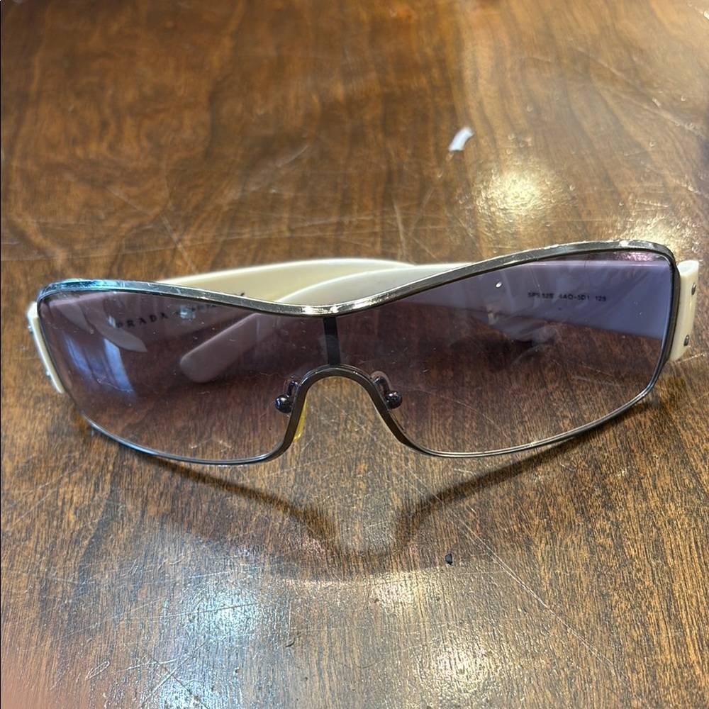 Prada White Sunglasses Sleek Wraparound Design. authentic